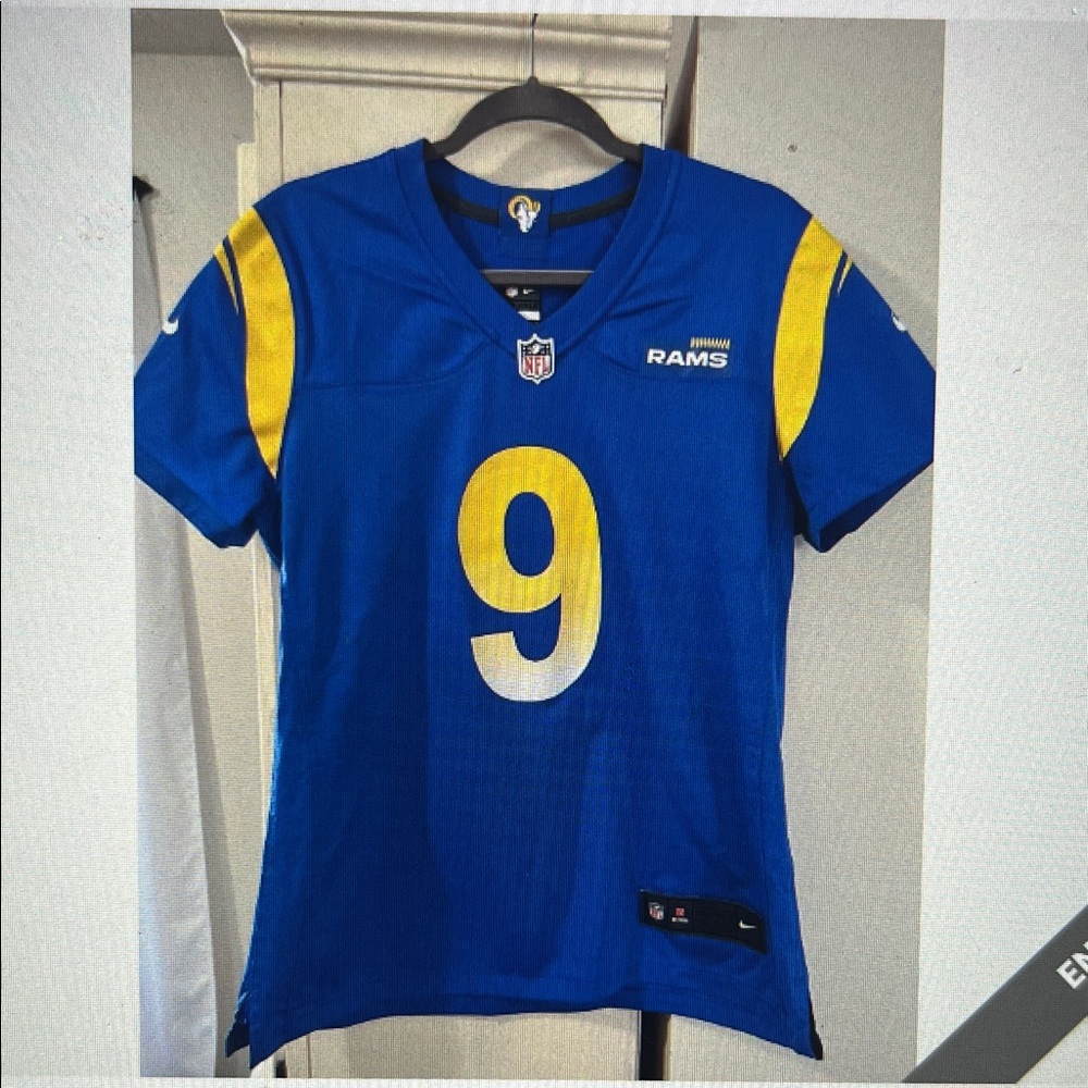 Women's Blue and Yellow Rams Mathew Stafford Jersey sz Large